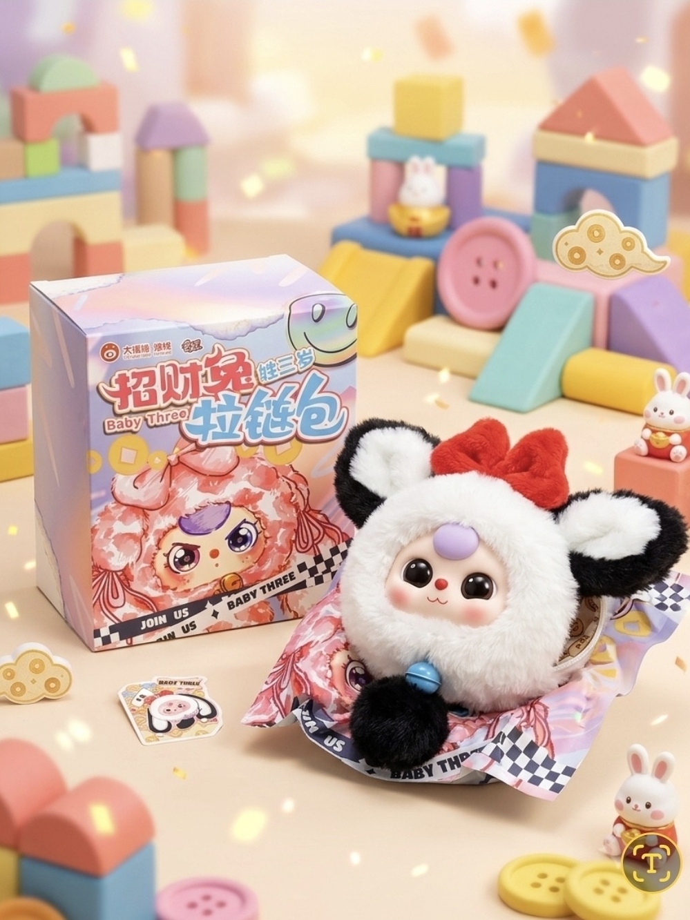 Baby Three Lucky Head Zipper Bag